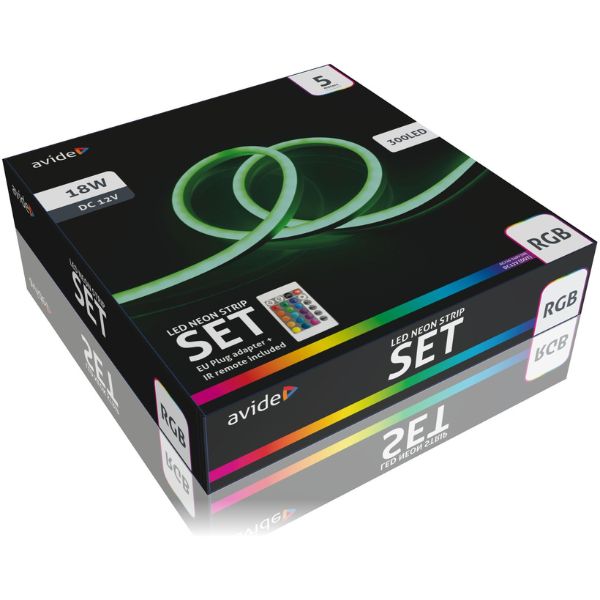 Set: LED pásek neon flex 3,6W/m, RGB, délka 5m s ovladačem, dálkovým ovládáním a zdrojem